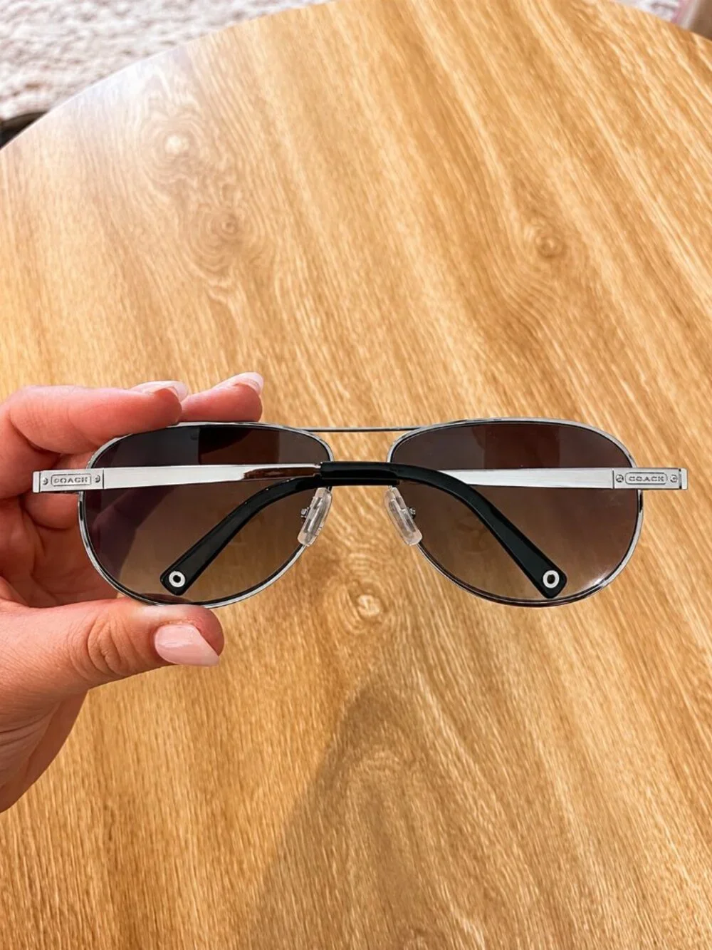 Coach Silver Aviator Sunglasses Brown Gradient Lenses